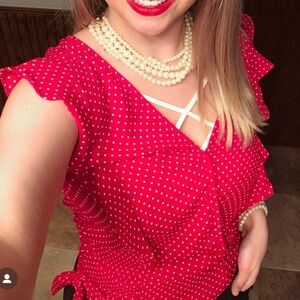 Maurices Red Polka Dot Ruffle Top